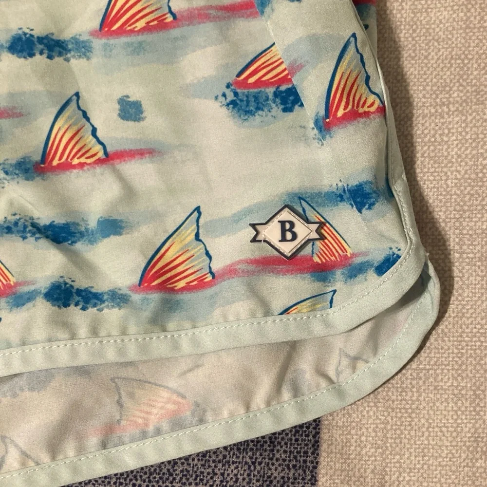 Burlebo Mens Swim Trunks Sz M Fins Ocean Sea Fish Aquatic Blue